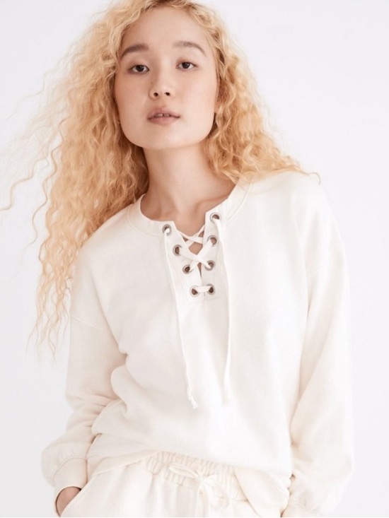 Madewell Tops - Madewell Lace-Up Henley Crewneck Sweatshirt in Cream - Women Size S